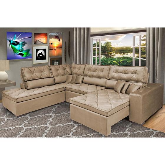 Sofá de Canto Retrátil e Reclinável com Molas Cama inBox Platinum Esquerdo 3,40x2,36 Suede Castor Imagem de Sofá de Canto Retrátil e Reclinável com Molas Cama inBox Platinum Esquerdo 3,40x2,36 Suede Castor