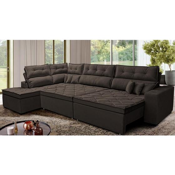 Imagem de Sofá de Canto Retrátil e Reclinável Esquerdo 3,00x2,36m Molas Cama inBox Espanha Velusoft Café