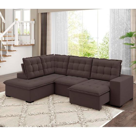 Sofá de Canto Retrátil Reclinável 8 Lugares Veludo Belluno Arte Cúbica