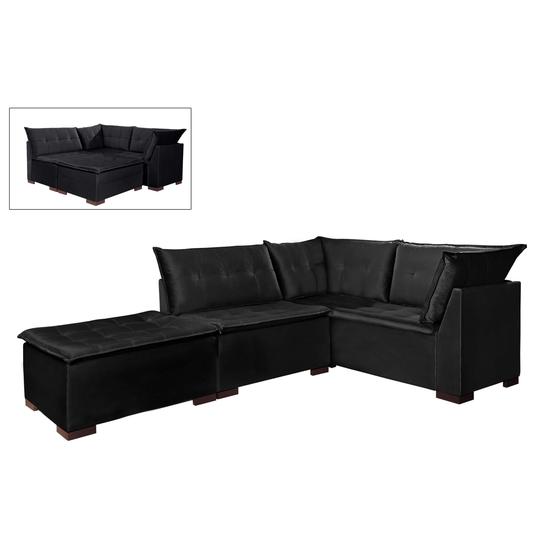 Imagem de Sofá de Canto Saturno 5 Lugares com Puff 186cm x 186cm Tecido Suede Aifos Cor Preto