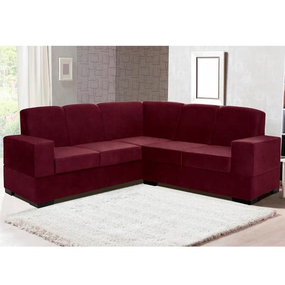 Imagem de sofá de canto suécia tecido suede pluma vinho