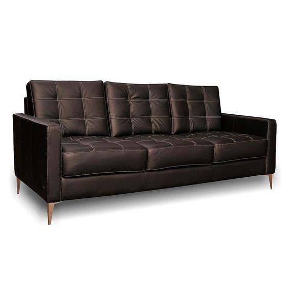 Sofá de Couro 3 lugares Teodoro M06 Cor Preto 450 com Costura Aparente