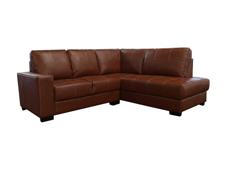 Imagem de Sofá de Couro Canto Marrocos 2 lugares com Chaise Direita Conhaque com Brilho - Mempra Design