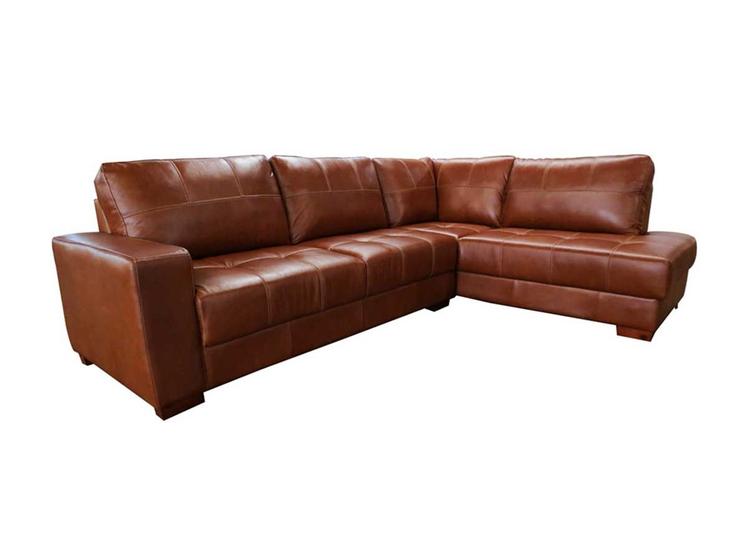 Imagem de Sofá de Couro Canto Marrocos 3 lugares com Chaise Direita Conhaque com Brilho - Mempra Design