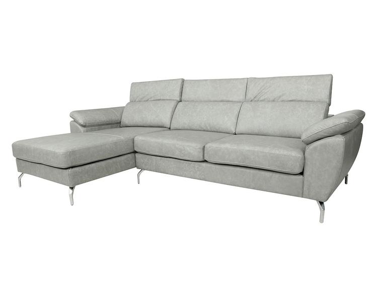 Imagem de Sofá de Couro Hannover 3 lugares com Chaise Baú Esquerda - Soft Gray