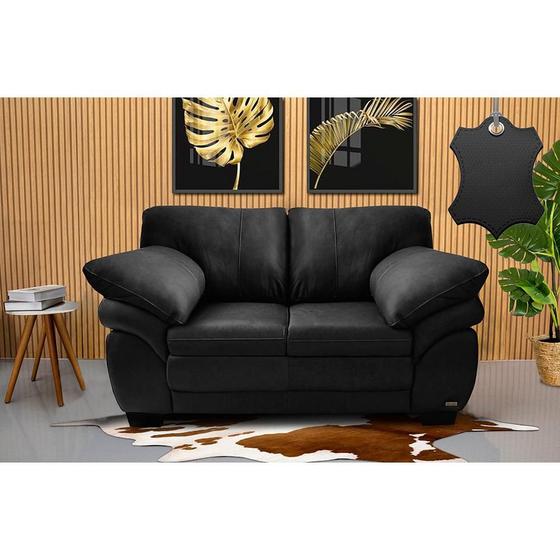 Sofá de Couro Legítimo 2 Lugares 1,60m Cama inBox Monterrey Preto