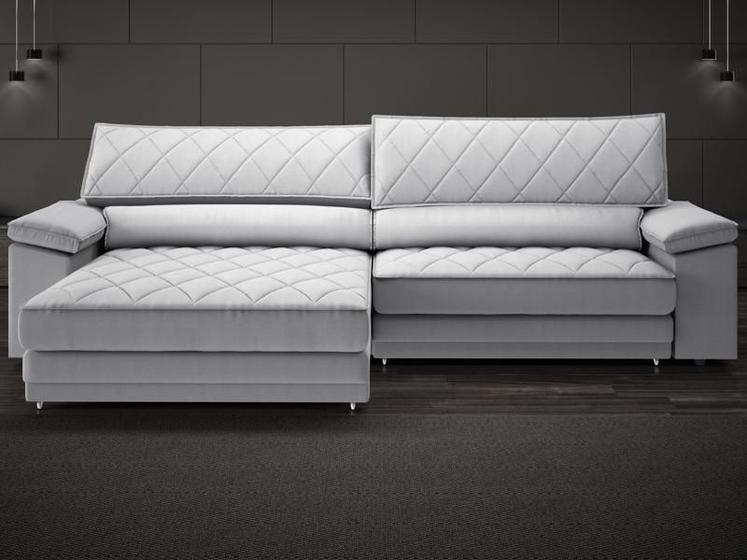 Imagem de Sofá de Duplo Molejo com Carregador USB, Retrátil e Reclinável Valencia 2,10m Linho Soft Prata- NETSOFAS