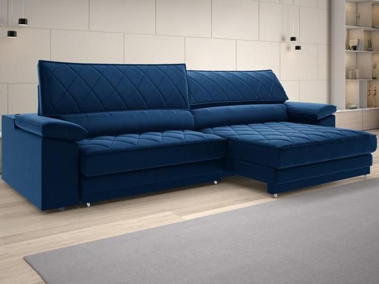 Imagem de Sofá de Duplo Molejo com Carregador USB, Retrátil e Reclinável Valencia 2,50m Veludocristal Azul Marinho- NETSOFAS