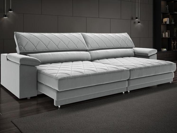 Imagem de Sofá de Duplo Molejo com Carregador USB, Retrátil e Reclinável Valencia 2,90m Veludocristal Cinza- NETSOFAS