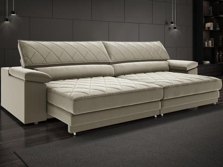 Imagem de Sofá de Duplo Molejo com Carregador USB, Retrátil e Reclinável Valencia 2,90m Veludocristal Fendi- NETSOFAS