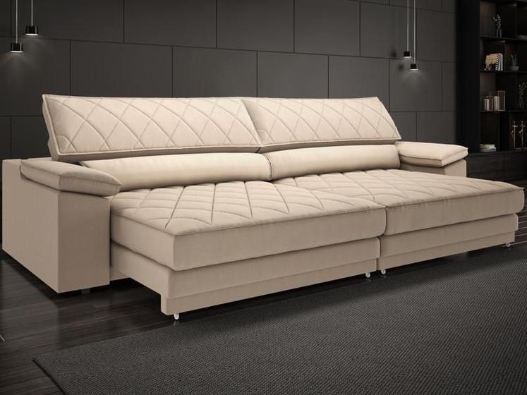 Imagem de Sofá de Duplo Molejo com Carregador USB, Retrátil e Reclinável Viena 2,90m Linho Soft Bege- NETSOFAS