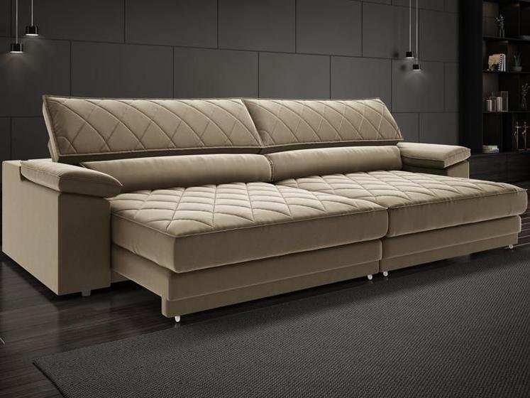 Imagem de Sofá de Duplo Molejo com Carregador USB, Retrátil e Reclinável Viena 2,90m Veludocristal Castor- NETSOFAS