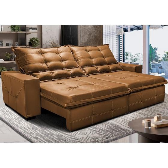 Imagem de Sofá de material sintético Retrátil e Reclinável 2,75m Cama inBox Bourbon SoftGelD40 Caramelo