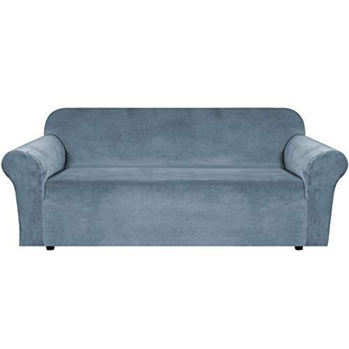 Imagem de Sofá de veludo estirizado cobre sofá grande cobre sofá slipcovers móveis protetor macio com fundo elástico antiderrapante, característica de veludo rico confortável espesso (sofá extra largo 89 "-105", azul de pedra)