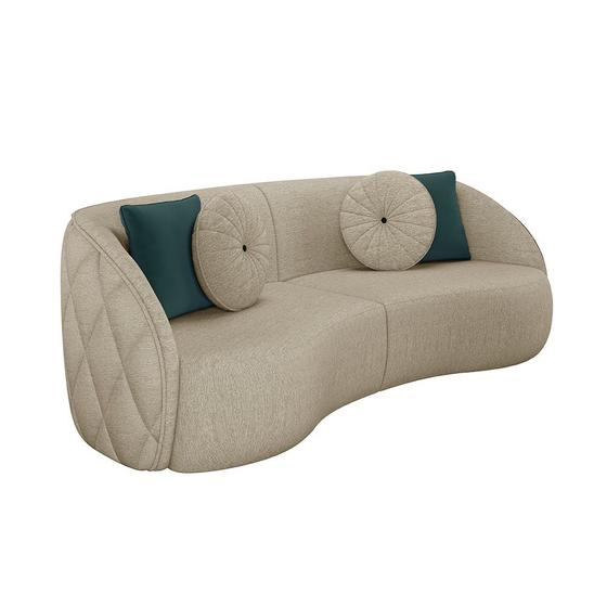 Imagem de Sofá Decorativo 288cm com Almofadas Redondas Clarke Linho Bege G45 - Gran Belo