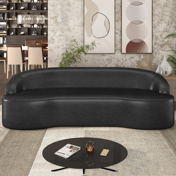 Imagem de Sofá Decorativo 3 Lugares 210cm Joel Curvo com Encosto PU Preto G15 - Gran Belo