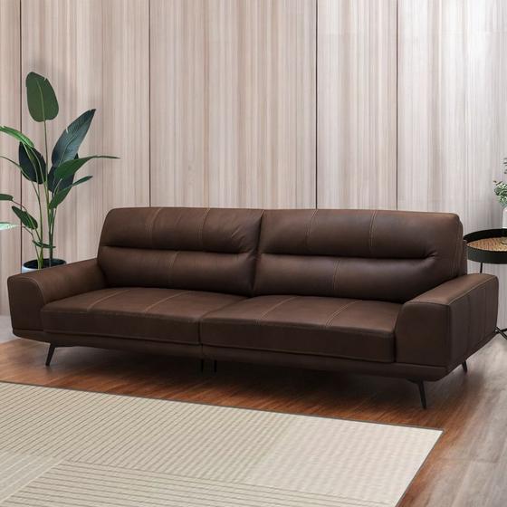 Imagem de Sofá Decorativo Ashton 3 Lugares Sala de estar 216cm Pés em Aço Couro Marrom Chocolate G88 - Gran Belo