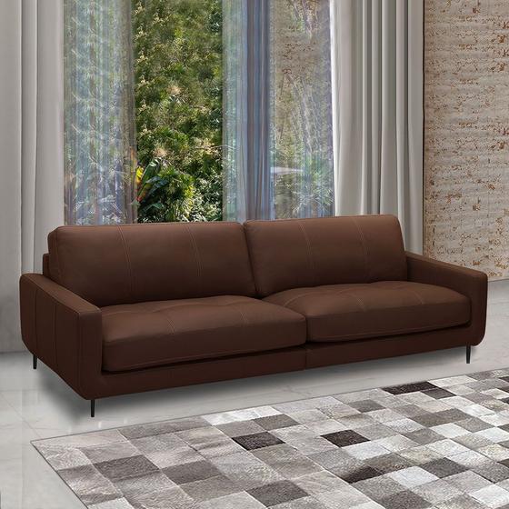 Imagem de Sofá Decorativo Isaac 3 Lugares Sala de estar 240cm Pés em Aço Couro Marrom Chocolate G88 - Gran Belo