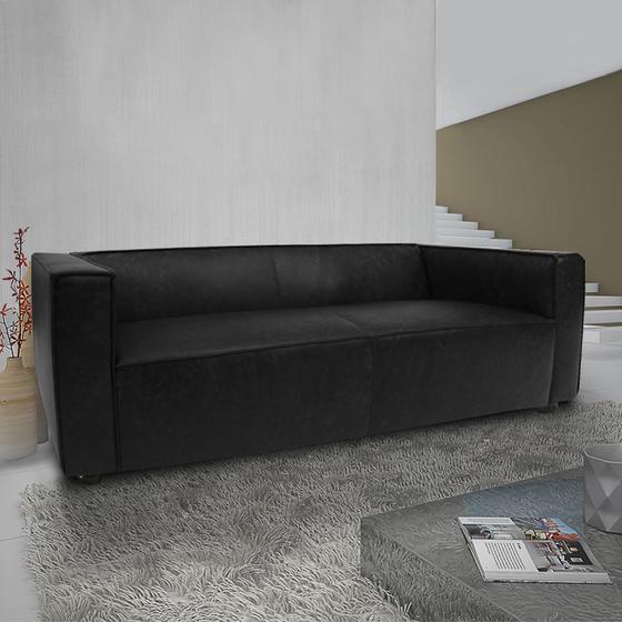 Imagem de Sofá Decorativo Ryan 3 Lugares Sala de estar 220cm Couro Preto Manchado G40 - Gran Belo