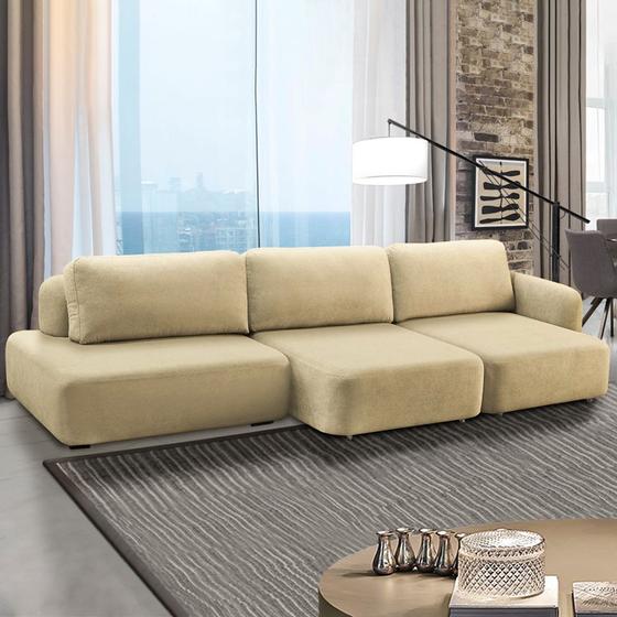 Imagem de Sofá Decorativo Santiago 4 Lugares 312cm Sala de Estar Retrátil Modulado Bouclê Bege G89 - Gran Belo