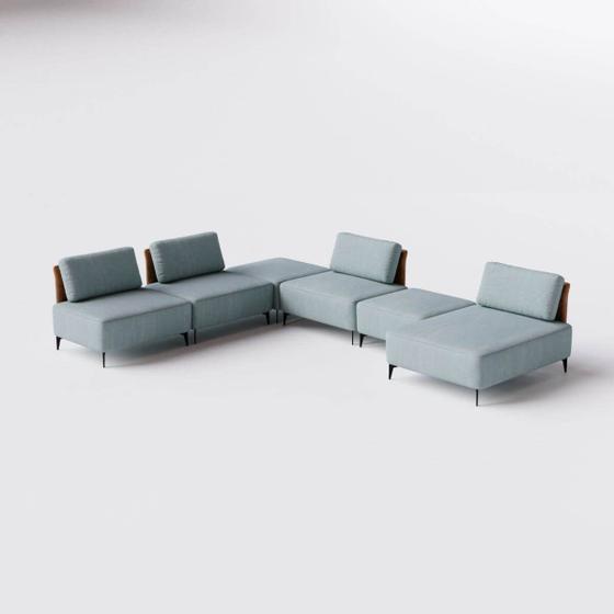 Imagem de Sofá  Dream Chaise com Puff 4,80m em Boucle Alaska Verde Água e material sintético Durango Terracota - Home Mobily