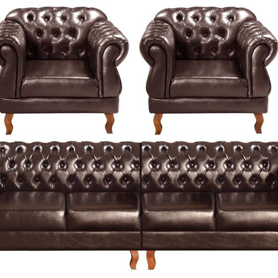 Imagem de Sofá Duquesa Chesterfield Modulado 4 Lugares 2 Poltronas Decoração Sara Recepção Café