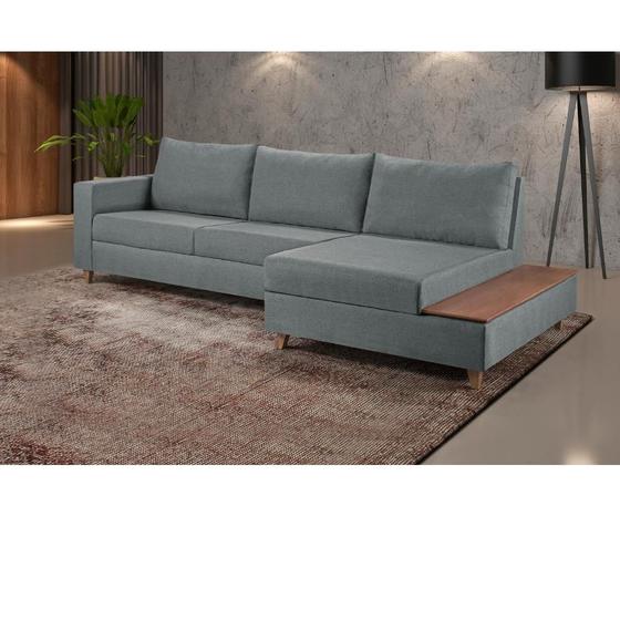 Sofá Fixo com Chaise Milão 2,88cm Lateral em Madeira Linho Grafite