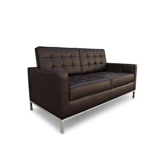 Imagem de Sofá Fixo Florence Knoll 2 Lugares Cromado em Couro Natural Marrom
