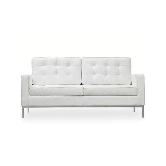 Imagem de Sofá Florence Knoll 2 Lugares Cromado em Couro Natural Branco