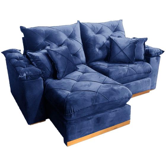 Imagem de Sofá Gran Plus com Molas Ensacadas 4 Lugares Retrátil e Reclinável 230cm Tecido Veludo Império Cor Azul