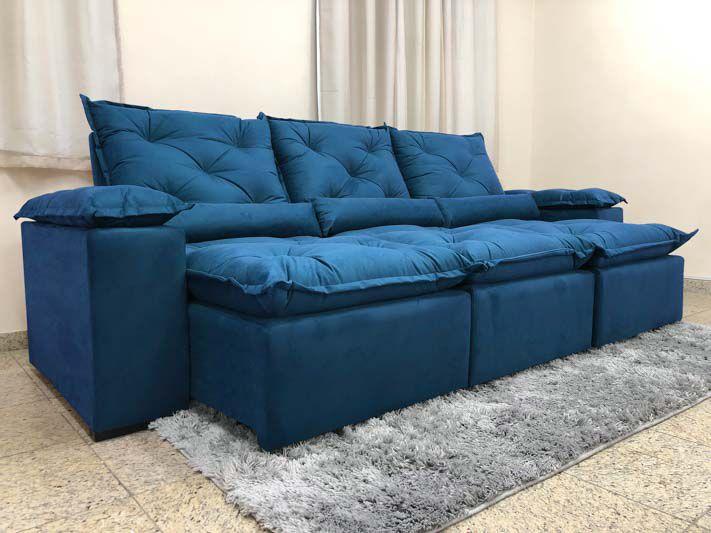 Imagem de Sofá Grande Reclinável Retrátil Refinado Azul  2,70m Athenas