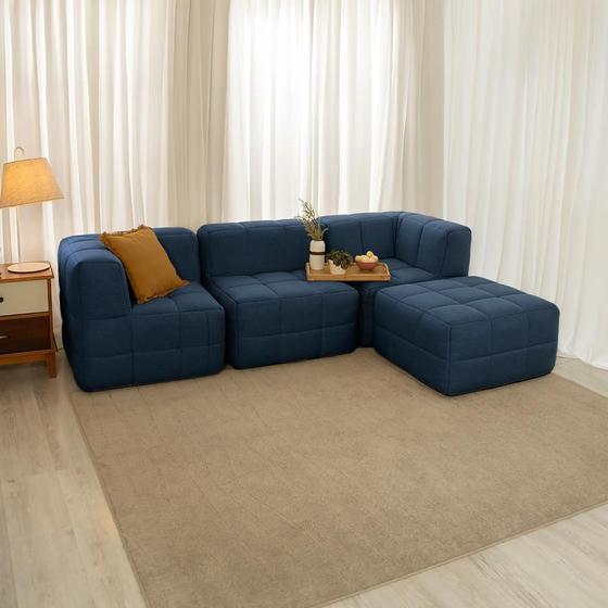Imagem de Sofá Guldi Popup com 2 Módulos Canto Central e Puff Linho Azul