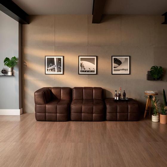 Imagem de Sofá Guldi Popup com Módulo Canto Central e Puff material sintético Café