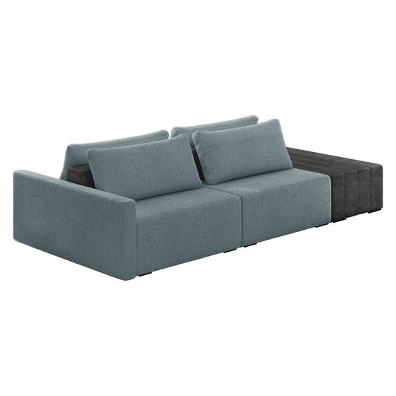 Imagem de Sofá Ilha 2 Lugares Living 232cm Modulado Sala Lary Bouclê Azul/PU Pto K01 - D'Rossi