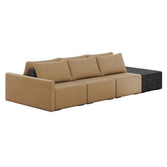 Imagem de Sofá Ilha 3 Lugares Living 402cm Modulado para Sala Lary Linho/PU Pto K01 - D'Rossi