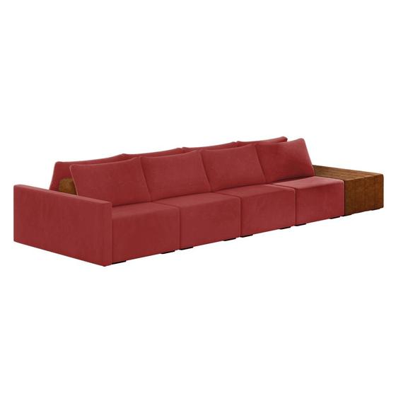 Imagem de Sofá Ilha 4 Lugares Living 512cm Modulado para Sala Lary Veludo Vermelho K01 - D'Rossi