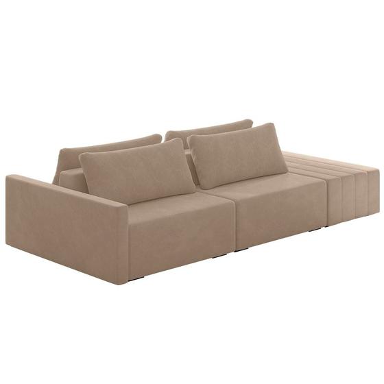 Imagem de Sofá Ilha Modular com Puff para Sala Living 232cm Georgia K04 Veludo Bege - Mpozenato