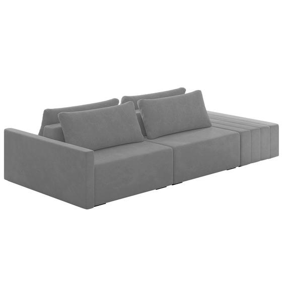 Imagem de Sofá Ilha Modular com Puff para Sala Living 252cm Georgia K04 Veludo Cinza - Mpozenato