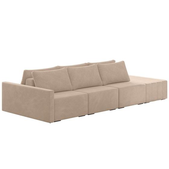 Imagem de Sofá Ilha Modular com Puff para Sala Living 342cm Georgia K04 Veludo Bege - Mpozenato