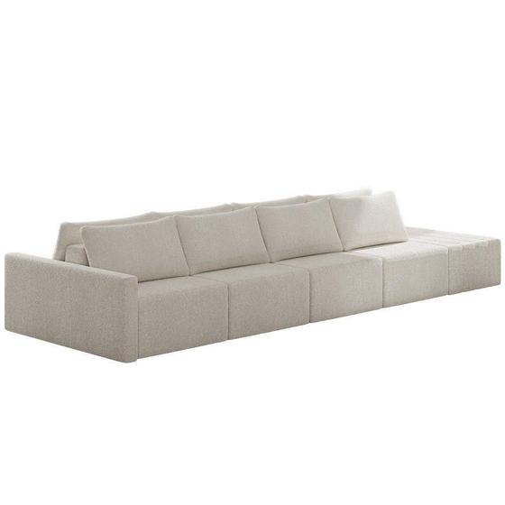 Imagem de Sofá Ilha Modular Com Puff Para Sala Living 392cm Georgia K04 Bouclê Bege - Mpozenato