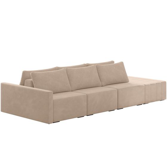 Imagem de Sofá Ilha Modular para Sala 312cm com Puff Dublin K01 Veludo Bege - Lyam Decor