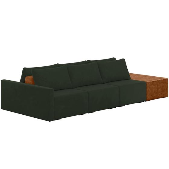 Imagem de Sofá Ilha Modular Para Sala 312cm com Puff Dublin K01 Veludo Verde Sintético Caramelo - Lyam Decor