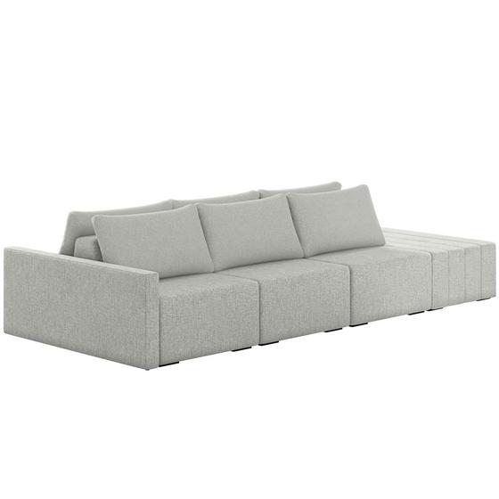 Imagem de Sofá Ilha Modular Para Sala 342cm com Puff Dublin K01 Linho Cinza - Lyam Decor