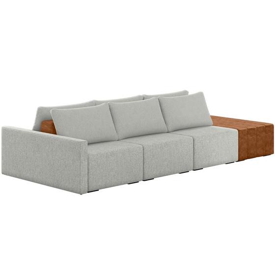 Imagem de Sofá Ilha Modular Para Sala 342cm com Puff Dublin K01 Linho Cinza Sintético Caramelo - Lyam Decor