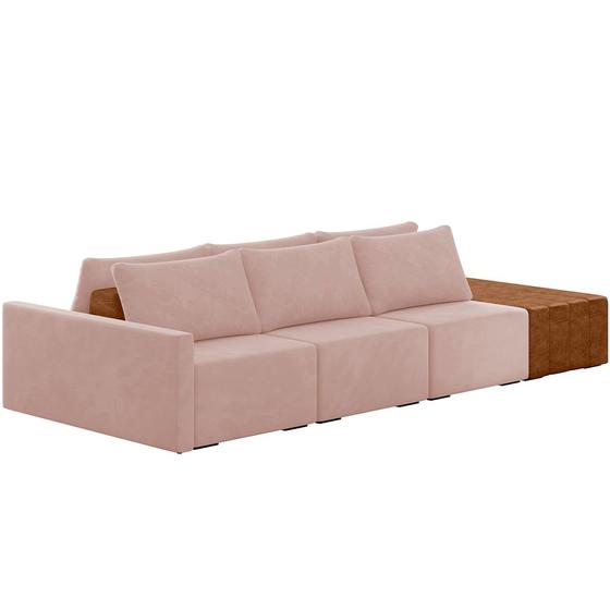 Imagem de Sofá Ilha Modular Para Sala 342cm com Puff Dublin K01 Veludo Rosê Sintético Caramelo - Lyam Decor