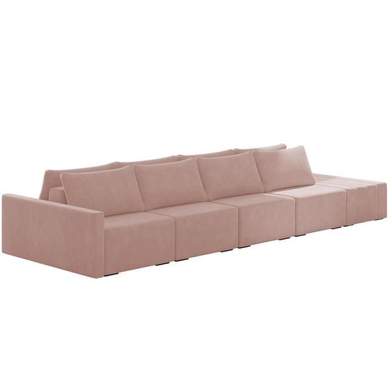 Imagem de Sofá Ilha Modular Para Sala 432cm com Puff Dublin K01 Veludo Rosê - Lyam Decor