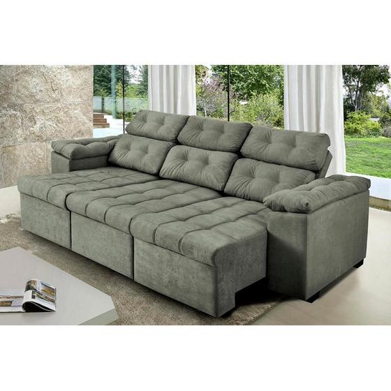 Imagem de Sofa Itália 2,42 Mts Retrátil e Reclinavel Tecido Suede Cinza - Cama InBox