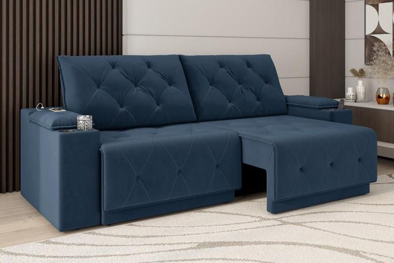 Imagem de Sofá Jaguar 2,50m Retrátil/Reclinável Bipartido Suede Azul - XFlex Sofas