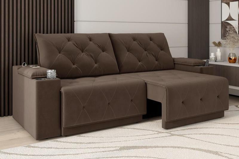 Imagem de Sofá Jaguar 2,50m Retrátil/Reclinável Bipartido Suede Marrom - XFlex Sofas