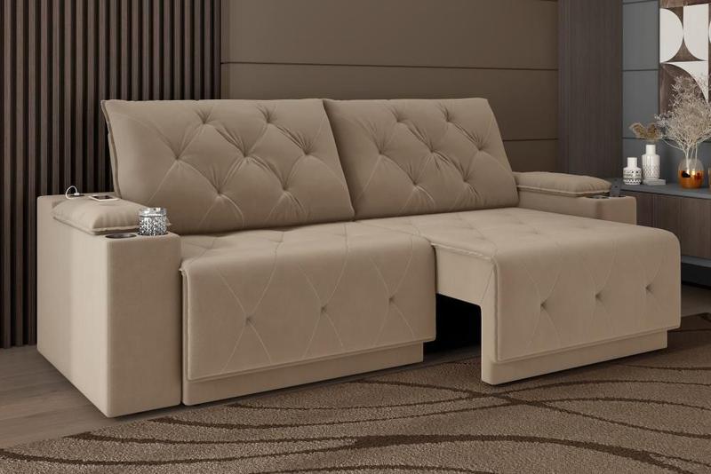 Imagem de Sofá Jaguar 2,90m Retrátil/Reclinável BipartidoSuede Capuccino - XFlex Sofas